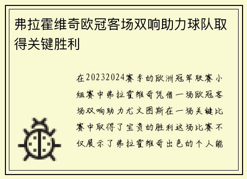 弗拉霍维奇欧冠客场双响助力球队取得关键胜利